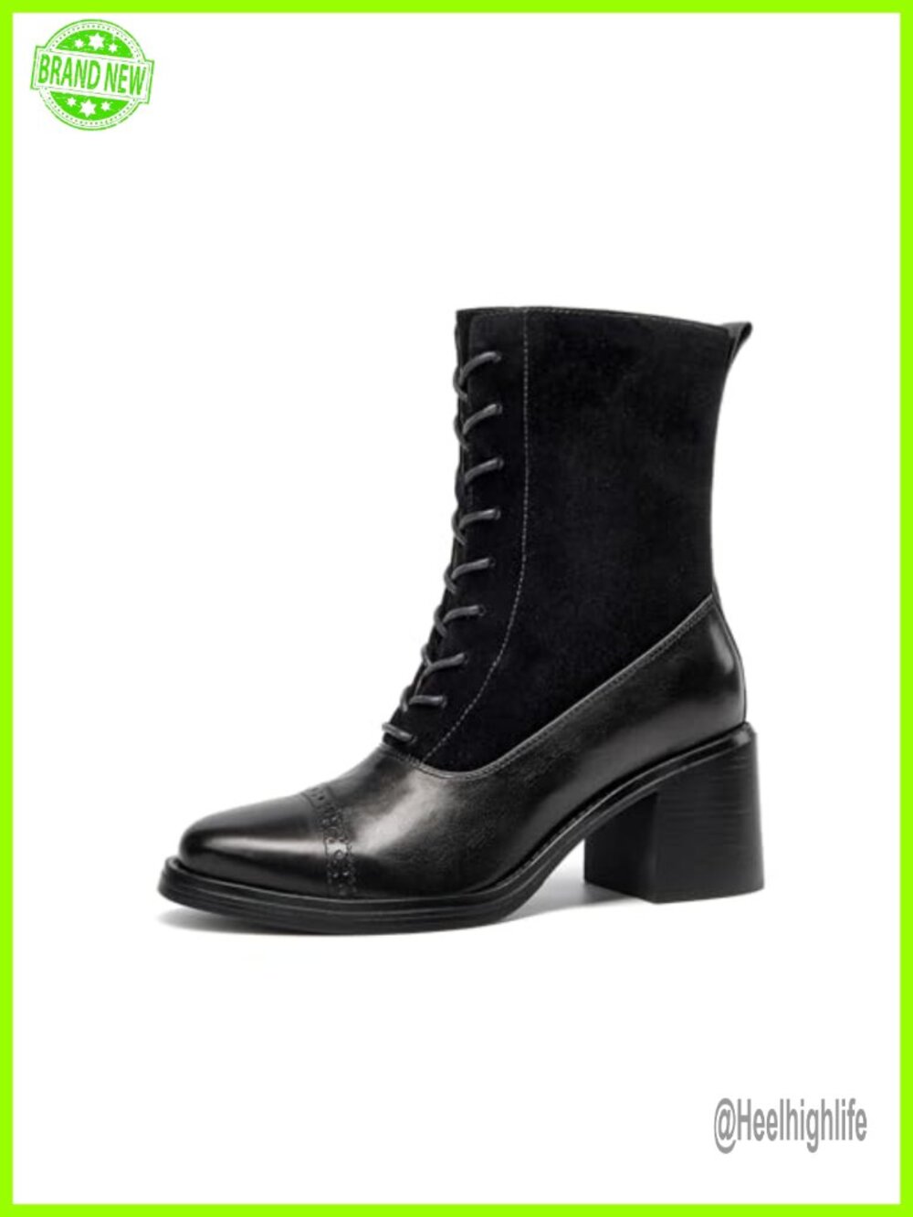 Sheepskin Suede Calfskin Combat Boots Chunky Block Heel Lace Up Side Zipper